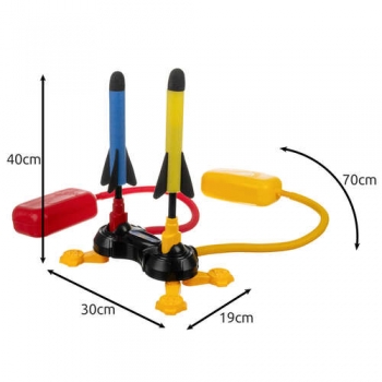 1Mcz Dvojitý raketomet zábavná hra, pěnové rakety s katapultem žlutá modrá (yellow blue)