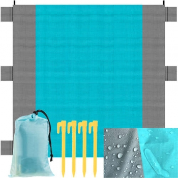 1Mcz Plážová pikniková deka nepromokavá s kolíky 208 x 208 cm tyrkysová šedá (turquoise grey)