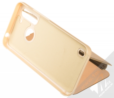 1Mcz Clear View flipové pouzdro pro Moto G8 Power Lite zlatá (gold) stojánek