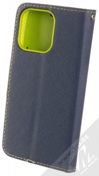 1Mcz Fancy Book flipové pouzdro pro Apple iPhone 13 Pro modrá limetkově zelená (blue lime) zezadu