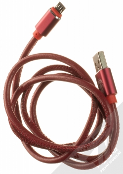 1Mcz Hat Prince Leather kožený USB kabel s microUSB konektorem tmavě červená (dark red) komplet