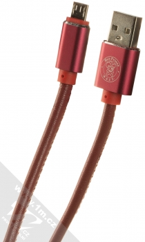 1Mcz Hat Prince Leather kožený USB kabel s microUSB konektorem tmavě červená (dark red)