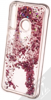 1Mcz Liquid Diamond Sparkle ochranný kryt s přesýpacím efektem třpytek pro Huawei P40 Lite E růžově zlatá (rose gold) zezadu