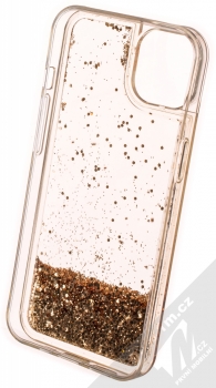 1Mcz Liquid Hexagon Sparkle ochranný kryt s přesýpacím efektem třpytek pro Apple iPhone 13 zlatá (gold) zepředu