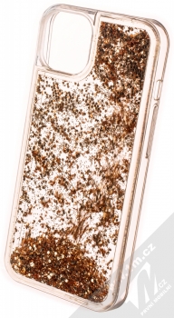 1Mcz Liquid Hexagon Sparkle ochranný kryt s přesýpacím efektem třpytek pro Apple iPhone 13 zlatá (gold) zezadu