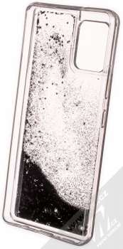 1Mcz Liquid Hexagon Sparkle ochranný kryt s přesýpacím efektem třpytek pro Samsung Galaxy A42 5G černá (black) zepředu