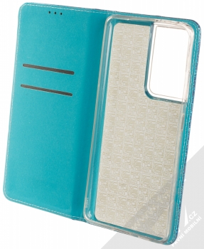 1Mcz Shining Book třpytivé flipové pouzdro pro Samsung Galaxy S21 Ultra modrá (blue) otevřené