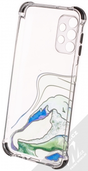 1Mcz Trendy Vodomalba Anti-Shock Skinny TPU ochranný kryt pro Samsung Galaxy A32 5G průhledná zelená černá (transparent green black) zepředu