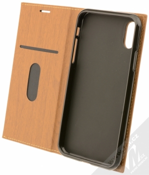 Forcell Wood flipové pouzdro s motivem dřeva pro Apple iPhone X hnědý dub (oak brown) otevřené