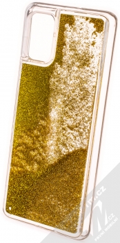 Sligo Liquid Pearl Full ochranný kryt s přesýpacím efektem třpytek pro Samsung Galaxy A71 zlatá (gold) zezadu