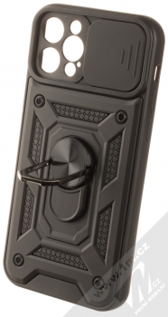 1Mcz Armor CamShield odolný ochranný kryt s držákem na prst pro Apple iPhone 12 Pro černá (black) otevřené a držák