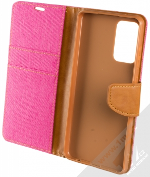 1Mcz Canvas Book flipové pouzdro pro Samsung Galaxy A72, Galaxy A72 5G sytě růžová hnědá (hot pink camel) otevřené