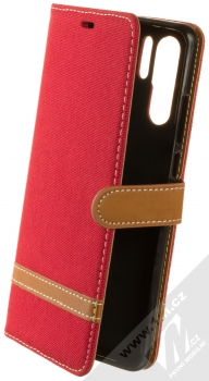 1Mcz Canvas Line Book flipové pouzdro pro Huawei P30 Pro červená hnědá (red camel)