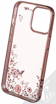 1Mcz Diamond Flower TPU ochranný kryt pro Apple iPhone 13 Pro růžově zlatá (rose gold) zepředu