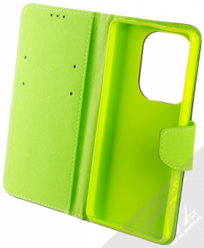 1Mcz Fancy Book flipové pouzdro pro Xiaomi Redmi Note 13 Pro 4G modrá limetkově zelená (blue lime) otevřené