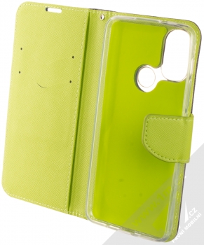1Mcz Fancy-CY Book flipové pouzdro pro Motorola Moto E20, Moto E30, Moto E40 modrá limetkově zelená (blue lime) otevřené