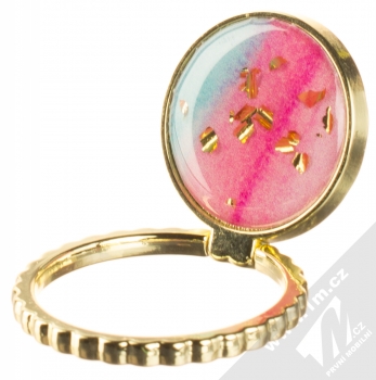 1Mcz Ring Emblém Mramor držák na prst růžová tyrkysová (pink turquoise) držák