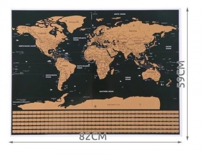 1Mcz Stírací mapa světa s vlajkami 82 x 59 cm černá (black)