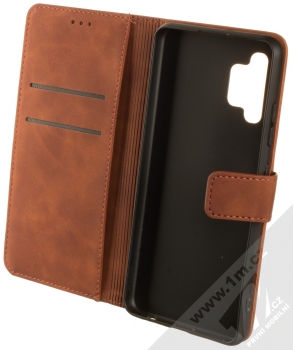1Mcz Velvet Book flipové pouzdro pro Samsung Galaxy A32 hnědá (brown) otevřené