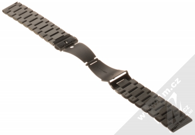 Aligator Watch Band PRO X pásek z leštěného kovu na zápěstí 22mm (bez osiček) černá (black) rozepnuté zezadu