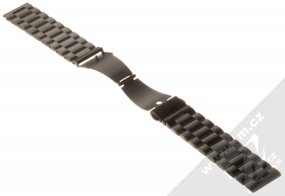 Aligator Watch Band PRO X pásek z leštěného kovu na zápěstí 22mm (bez osiček) černá (black) rozepnuté