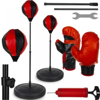 1Mcz Stojací boxovací pytel a 2 boxovací rukavice černá červená (black red)