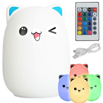 1Mcz Colorful Silicone Lamp Vysmáté Koťátko noční lampička s nastavením RGB barvy bílá (white)