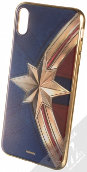 Marvel Kapitánka Marvel 001 TPU pokovený ochranný silikonový kryt s motivem pro Apple iPhone XS Max tmavě modrá zlatá (dark blue gold)