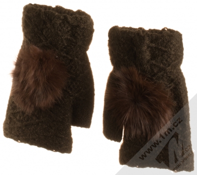 URan Multiway 2in1 Women Touch Gloves dámské pletené rukavice s bambulkou pro kapacitní dotykový displej tmavě hnědá (dark brown) návleky hřbety rukou