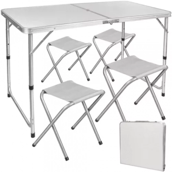 1Mcz Kempingový skládací set, stolek a 4 křesílka, 120x70,5x70cm stříbrná šedá (silver gray)