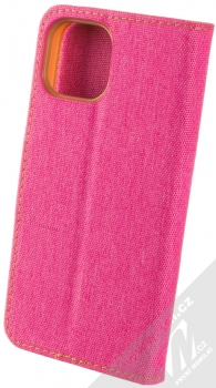 1Mcz Canvas Book flipové pouzdro pro Apple iPhone 14 sytě růžová hnědá (hot pink camel) zezadu