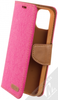 1Mcz Canvas Book flipové pouzdro pro Apple iPhone 14 sytě růžová hnědá (hot pink camel)