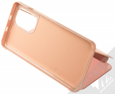 1Mcz Clear View flipové pouzdro pro Xiaomi Poco F3 růžová (pink) stojánek