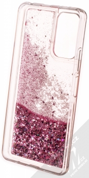 1Mcz Liquid Diamond Sparkle ochranný kryt s přesýpacím efektem třpytek pro Xiaomi Redmi Note 10 Pro, Redmi Note 10 Pro Max růžově zlatá (rose gold) zepředu