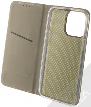 1Mcz Magnetic Book flipové pouzdro pro Apple iPhone 14 Pro Max tmavě zelená (dark green) otevřené