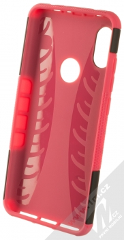 1Mcz Tread Stand odolný ochranný kryt se stojánkem pro Xiaomi Redmi Note 6 Pro sytě růžová černá (hot pink black) zepředu