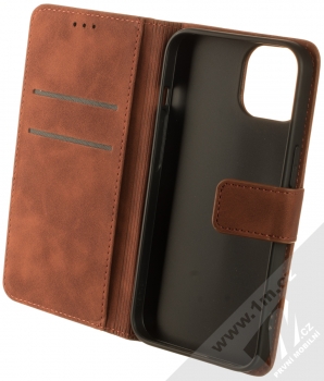 1Mcz Velvet Book flipové pouzdro pro Apple iPhone 14 hnědá (brown) otevřené