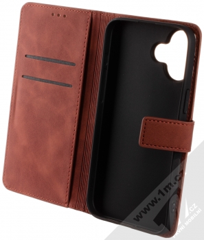 1Mcz Velvet Book flipové pouzdro pro Apple iPhone 16 Plus hnědá (brown) otevřené