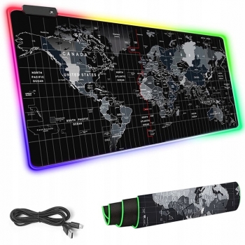 1Mcz GMS-WM-6 Mapa světa herní podložka pod myš a klávesnici s LED podsvícením 90 cm x 40 cm černá (black)