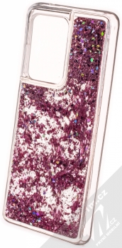 Sligo Liquid Sparkle Full ochranný kryt s přesýpacím efektem třpytek pro Samsung Galaxy S20 Ultra růžově zlatá (rose gold) zezadu