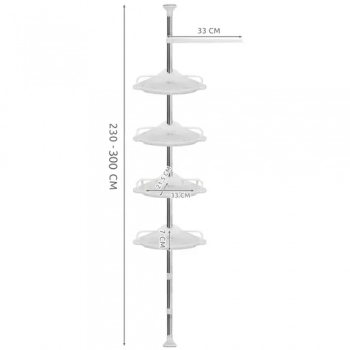 1Mcz Rohová polička do sprchy nebo na vanu s teleskopickou tyčí 230-300cm bílá (white)