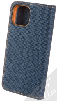 1Mcz Canvas Book flipové pouzdro pro Apple iPhone 14 tmavě modrá hnědá (dark blue camel) zezadu