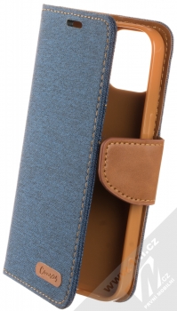 1Mcz Canvas Book flipové pouzdro pro Apple iPhone 14 tmavě modrá hnědá (dark blue camel)