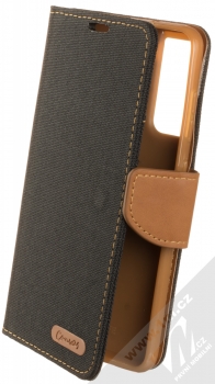 1Mcz Canvas Book flipové pouzdro pro Samsung Galaxy S21 FE černá hnědá (black camel)