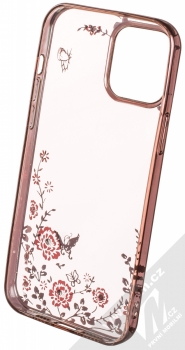 1Mcz Diamond Flower TPU ochranný kryt pro Apple iPhone 13 Pro Max růžově zlatá (rose gold) zepředu