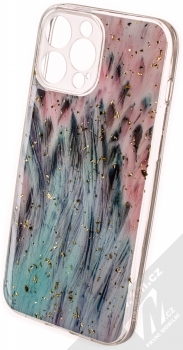 1Mcz Gold Glam Páv Skinny TPU ochranný kryt pro Apple iPhone 13 Pro Max růžová mátově zelená (pink mint green)