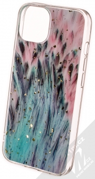 1Mcz Gold Glam Páv TPU ochranný kryt pro Apple iPhone 13 růžová mátově zelená (pink mint green)