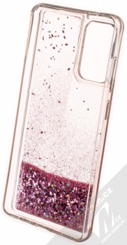 1Mcz Liquid Diamond Sparkle ochranný kryt s přesýpacím efektem třpytek pro Samsung Galaxy A72, Galaxy A72 5G růžově zlatá (rose gold) zepředu