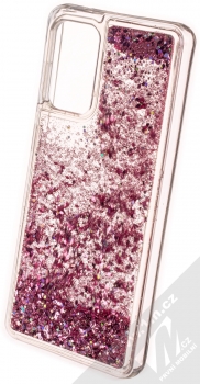 1Mcz Liquid Diamond Sparkle ochranný kryt s přesýpacím efektem třpytek pro Samsung Galaxy A72, Galaxy A72 5G růžově zlatá (rose gold) zezadu