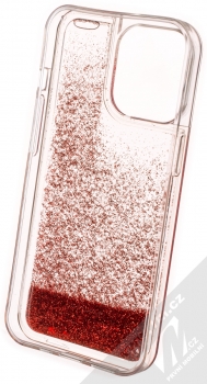 1Mcz Liquid Heart Sparkle ochranný kryt s přesýpacím efektem třpytek pro Apple iPhone 13 Pro červená (red) zepředu